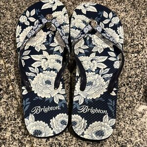 Brighton Floral Flip Flops - Blue and White